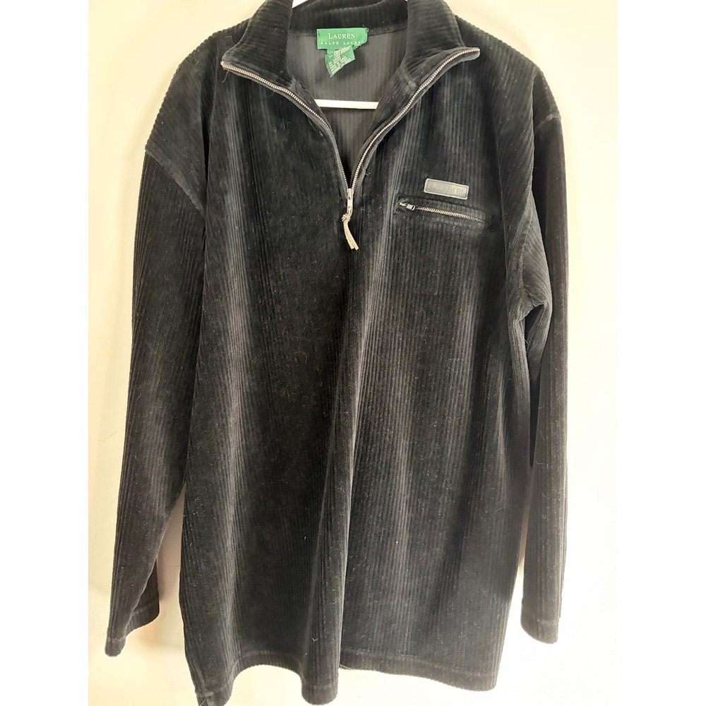 Lauren Ralph Lauren Black Corduroy Quarter Zip Pullover Sweater Mens Large RL